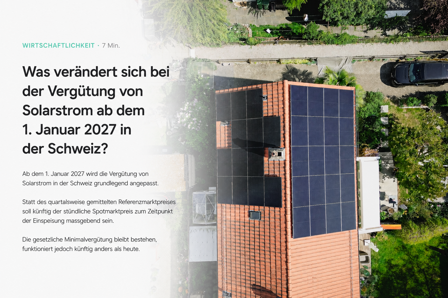 Was verändert sich bei der Vergütung von Solarstrom ab dem 1. Januar 2027 in der Schweiz?